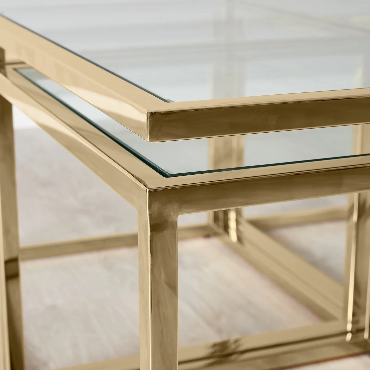 Stainless Steel and Glass Nesting Coffee Table Gold 100x100x45 cm