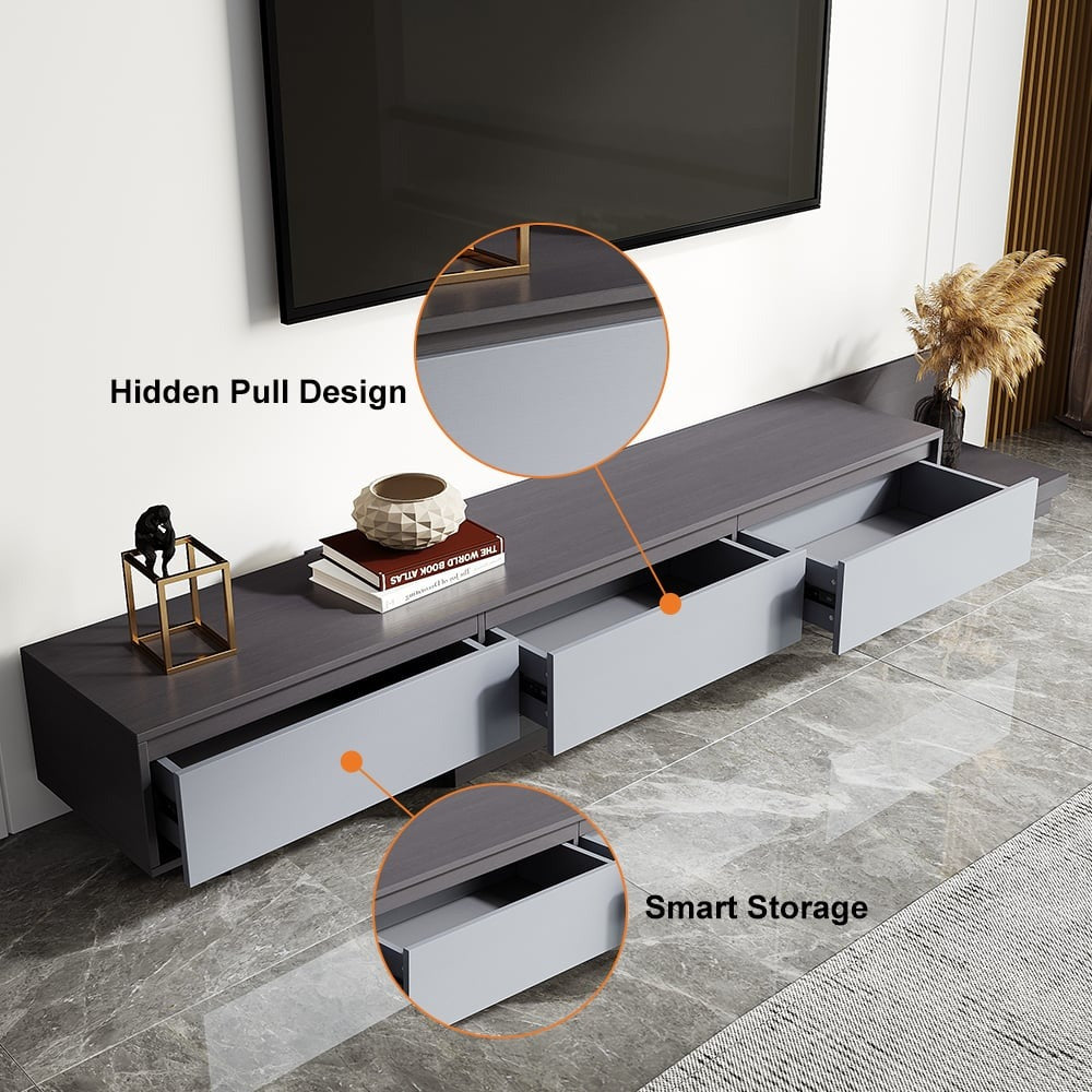 Modern Grey and White Extendable TV Table with 3 Drawers 180x40x35 cm