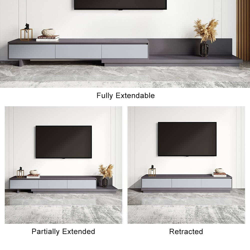 Modern Grey and White Extendable TV Table with 3 Drawers 180x40x35 cm