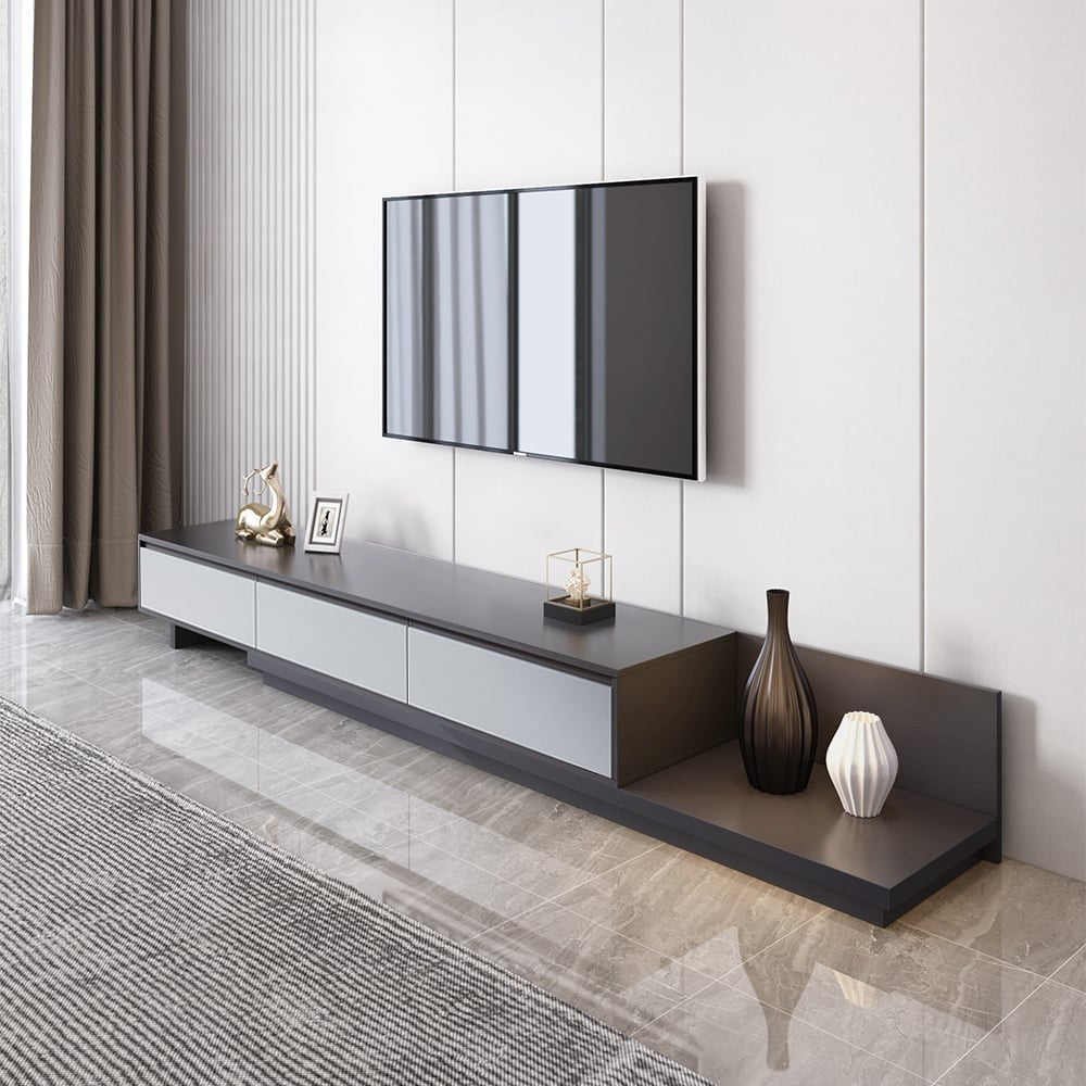 Modern Grey and White Extendable TV Table with 3 Drawers 180x40x35 cm