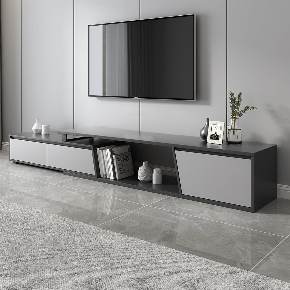 Modern Grey and White Extendable Tv Table with 3 Drawers