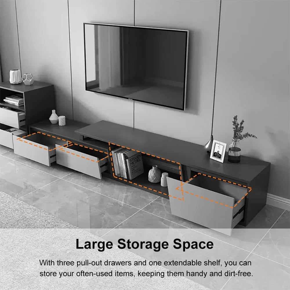 Modern Grey and White Extendable Tv Table with 3 Drawers