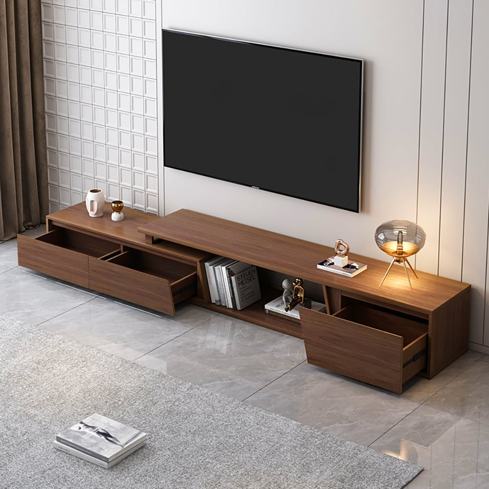 Modern Walnut Extendable Tv Table with 3 Drawers