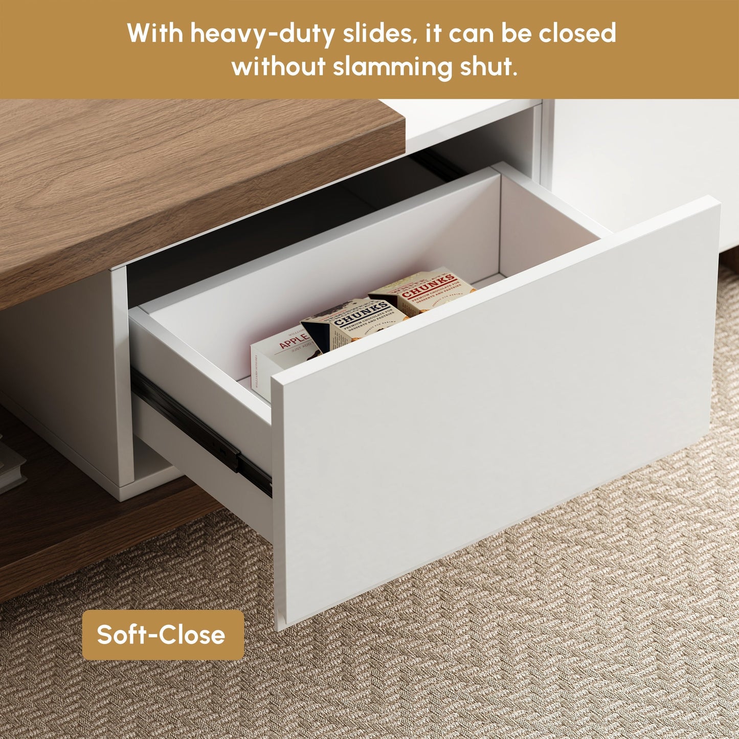 Modern Walnut Extendable Coffee Table with 2 Drawers 120x60x41 cm