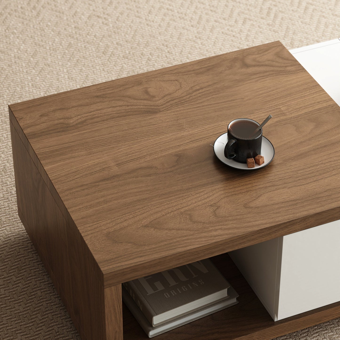 Modern Walnut Extendable Coffee Table with 2 Drawers 120x60x41 cm