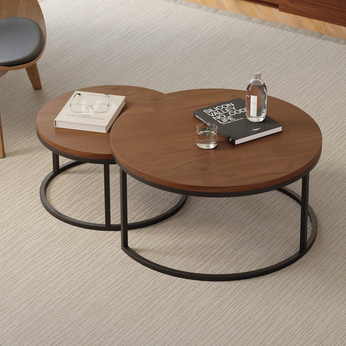 Steel Round Nesting Coffee Table 80x40 cm l 60x34 cm