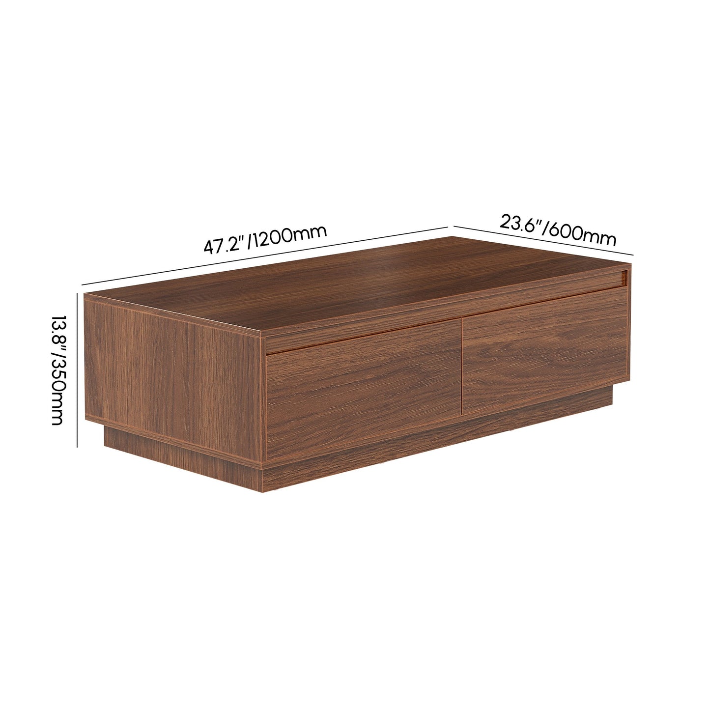 Modern Walnut Coffee Table with 4 drawers 120x60x35