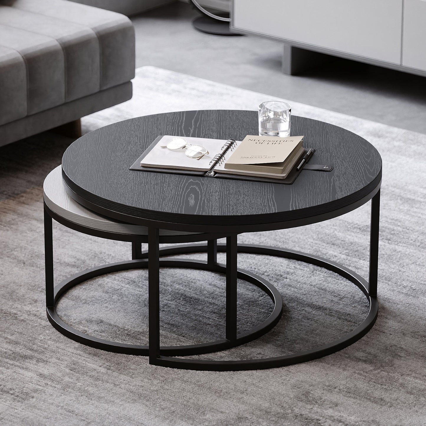 Steel Round Nesting Coffee Table 80x40 cm l 60x34 cm