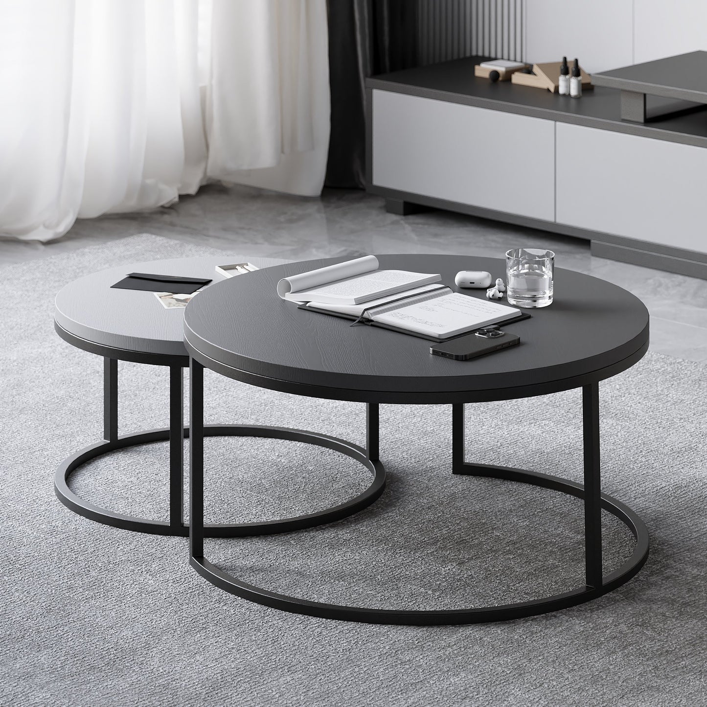 Steel Round Nesting Coffee Table 80x40 cm l 60x34 cm