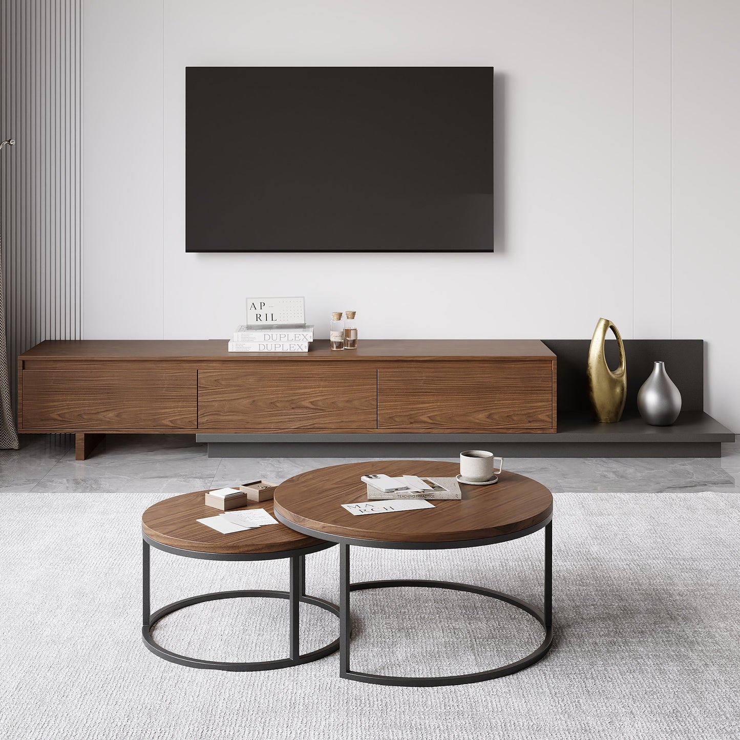 Steel Round Nesting Coffee Table 80x40 cm l 60x34 cm