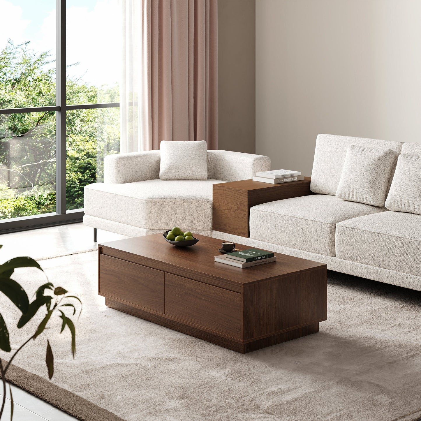 Modern Walnut Coffee Table with 4 drawers 120x60x35