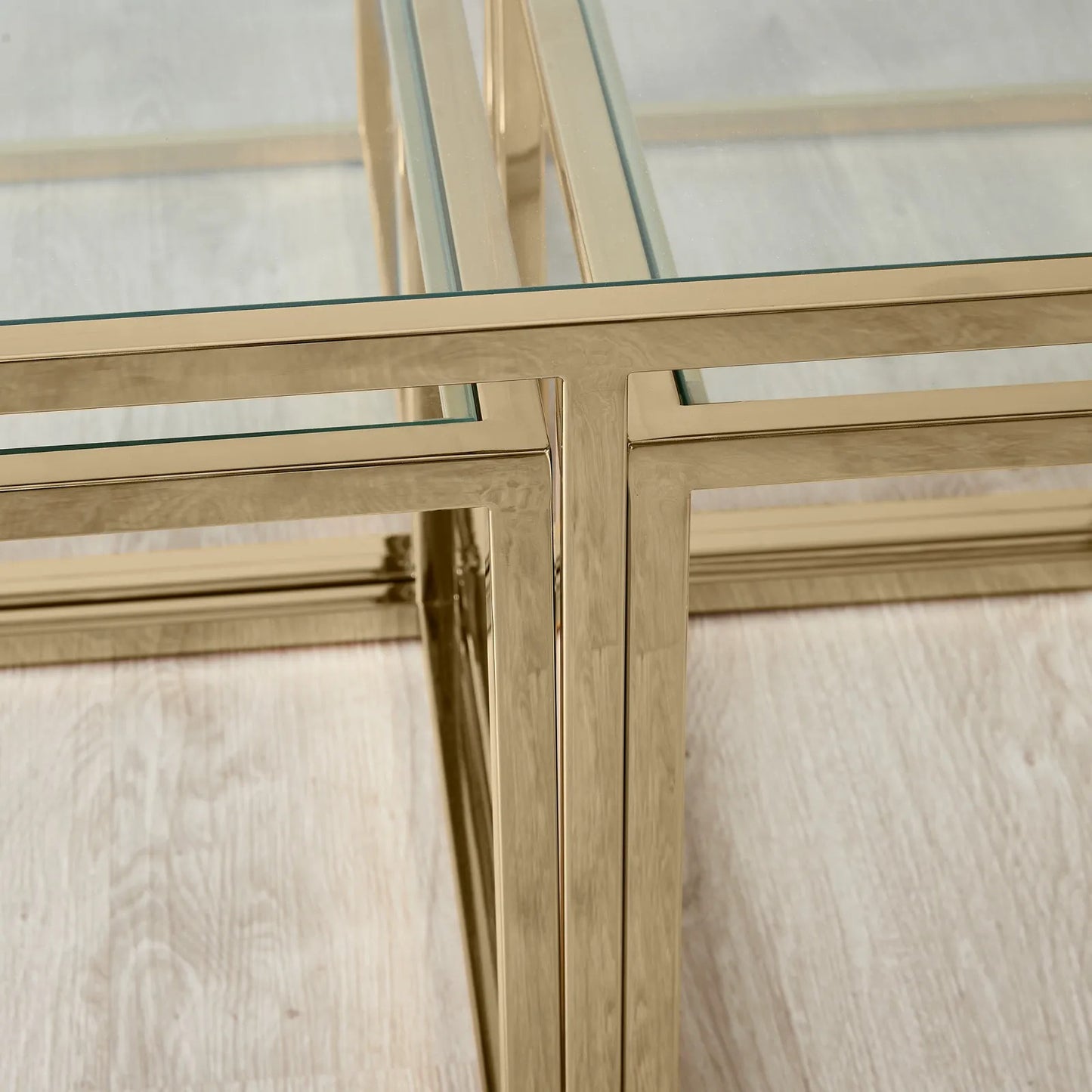 Stainless Steel and Glass Nesting Coffee Table Gold 100x100x45 cm