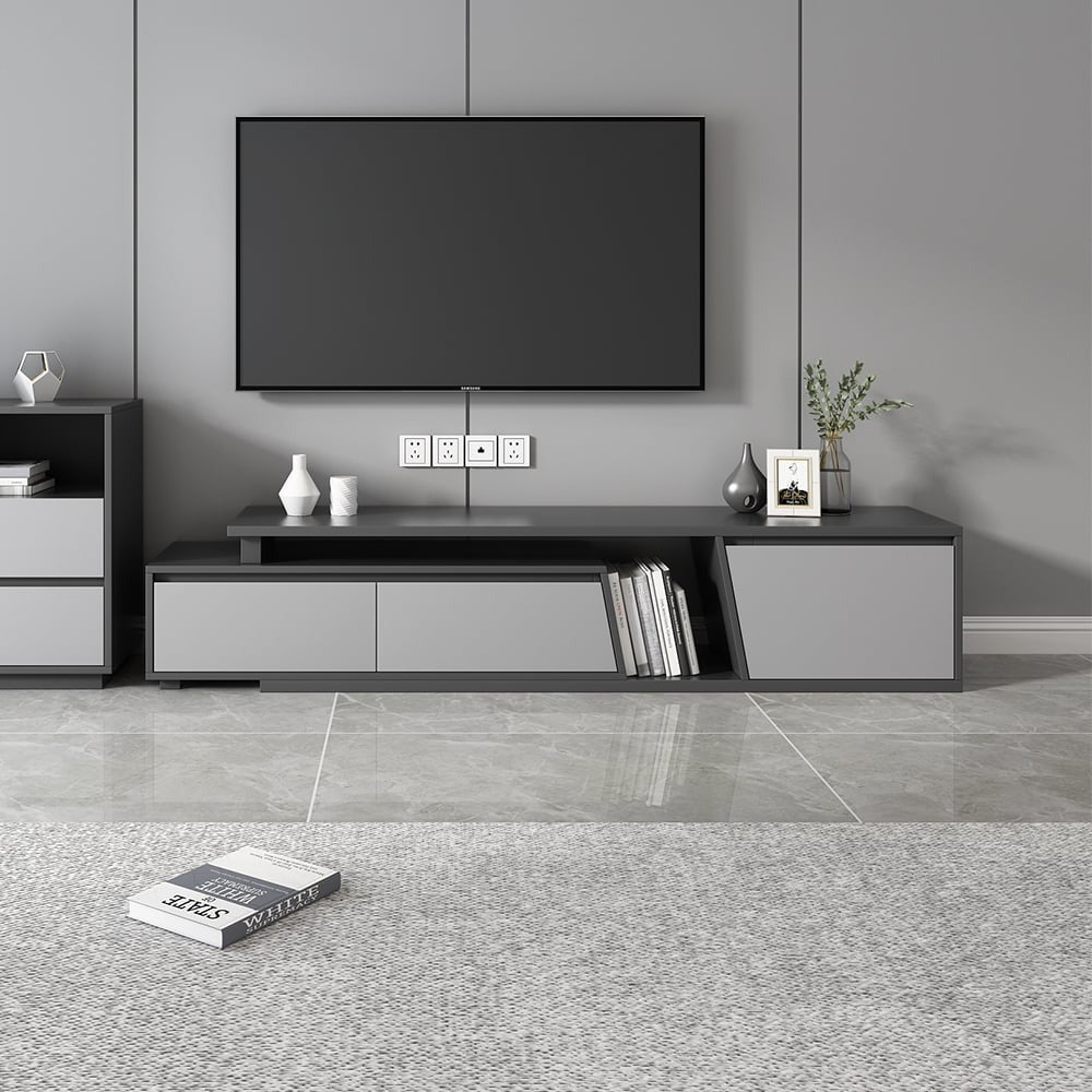Modern Grey and White Extendable Tv Table with 3 Drawers