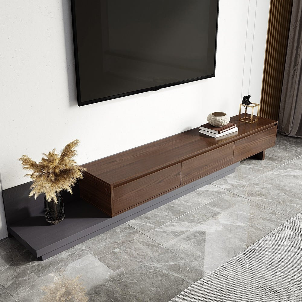 Modern Grey and White Extendable TV Table with 3 Drawers 180x40x35 cm