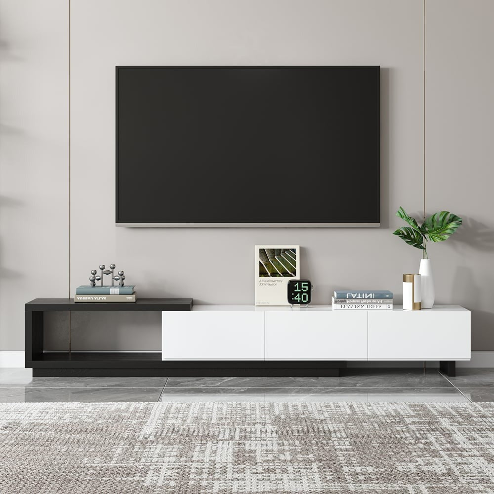 Modern Walnut and White Extendable Tv Table with 3 Drawers 180x40x35