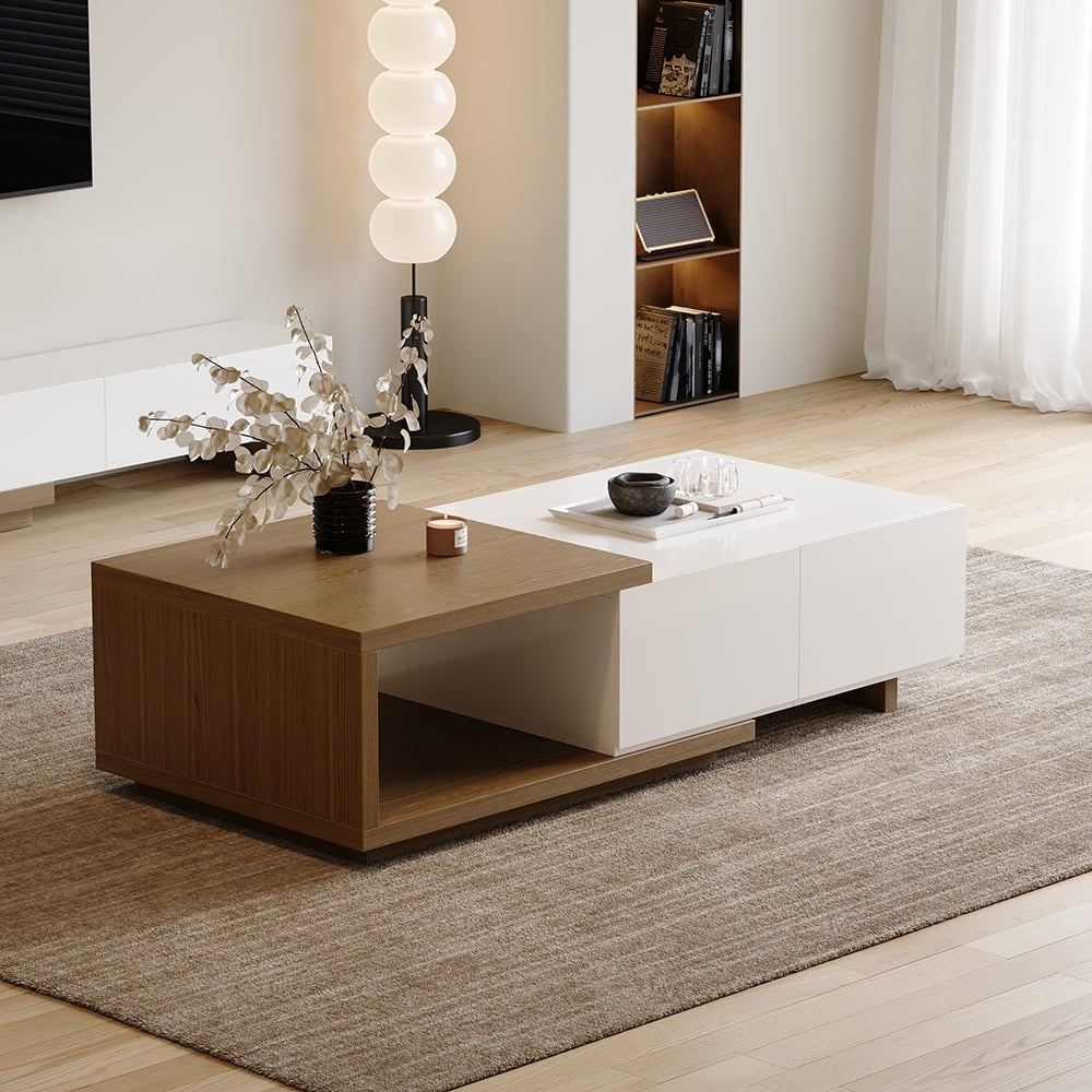 Modern Walnut Extendable Coffee Table with 2 Drawers 120x60x41 cm