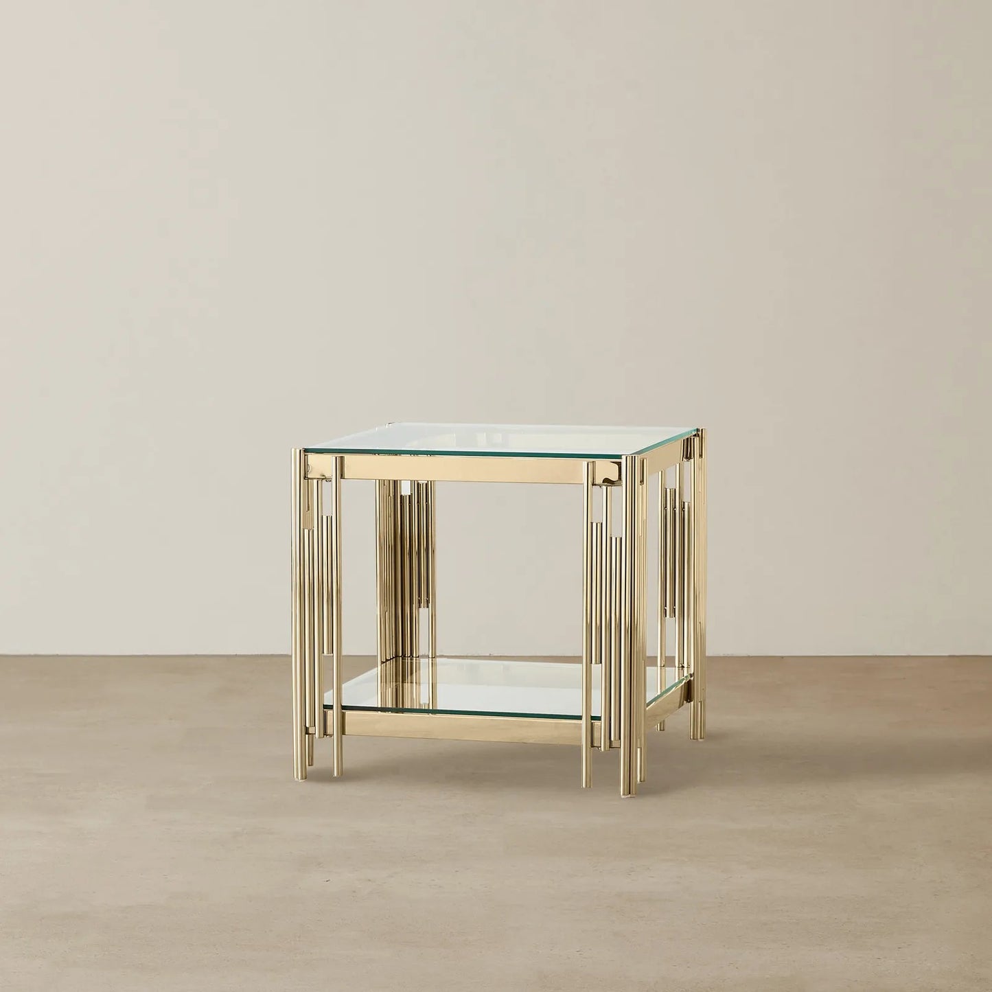 Stainless Steel and Glass Side Table Gold 55x55x55 cm