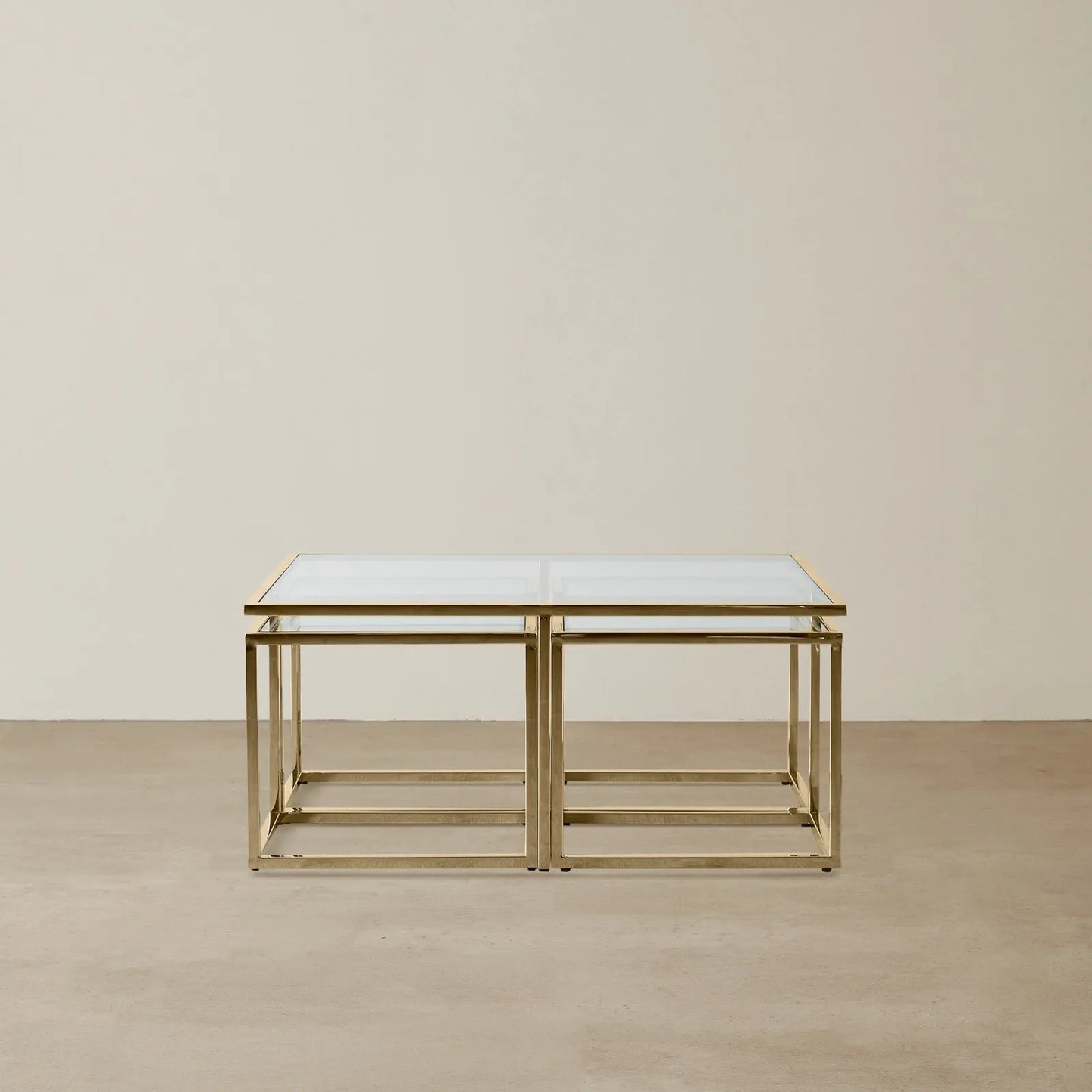 Stainless Steel and Glass Nesting Coffee Table Gold 100x100x45 cm