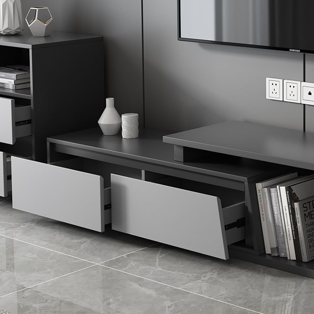 Modern Grey and White Extendable Tv Table with 3 Drawers
