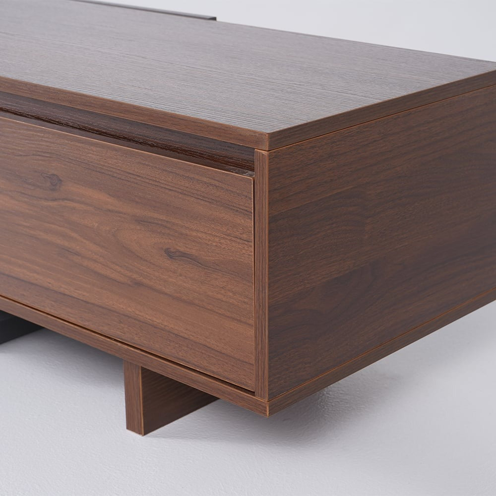 Modern Grey and Walnut Extendable TV Table with 3 Drawers 180x40x35 cm