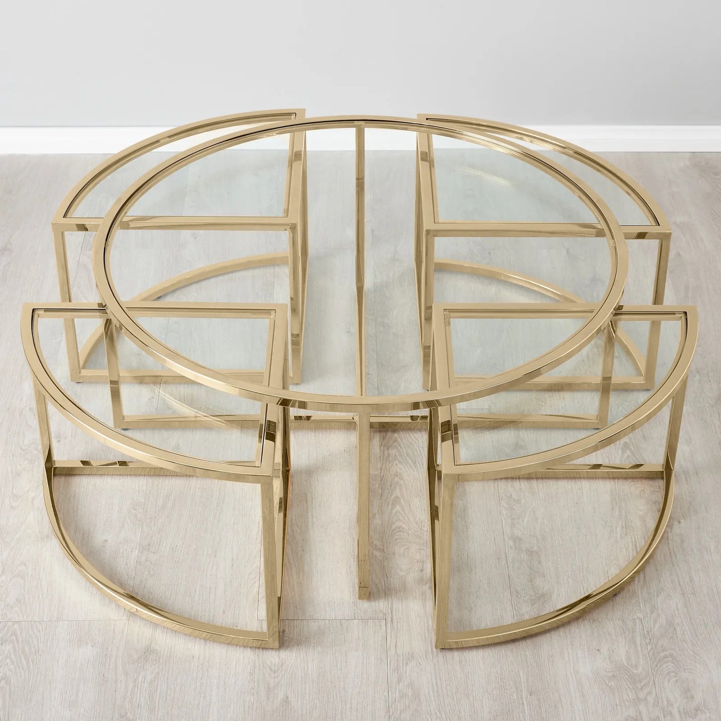 Stainless Steel and Glass Nesting Coffee Table Gold 100x45 cm