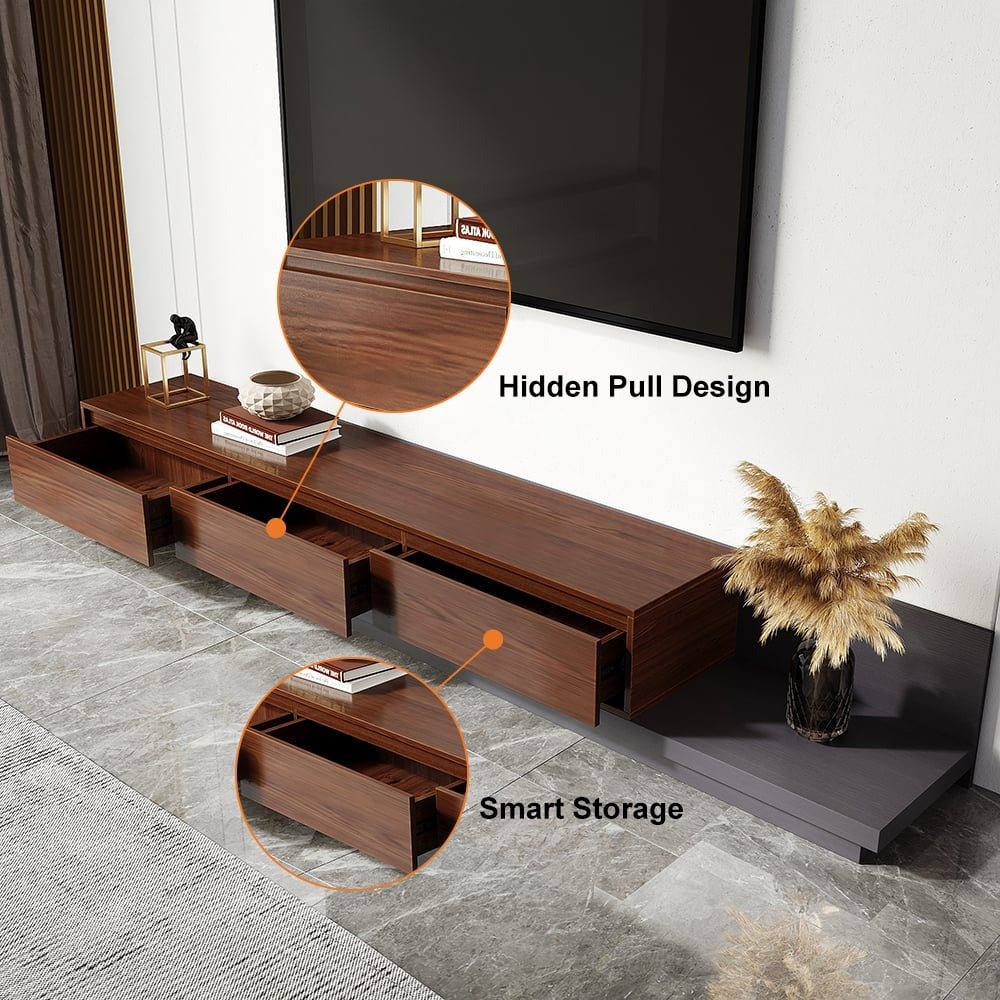 Modern Grey and Walnut Extendable TV Table with 3 Drawers 180x40x35 cm