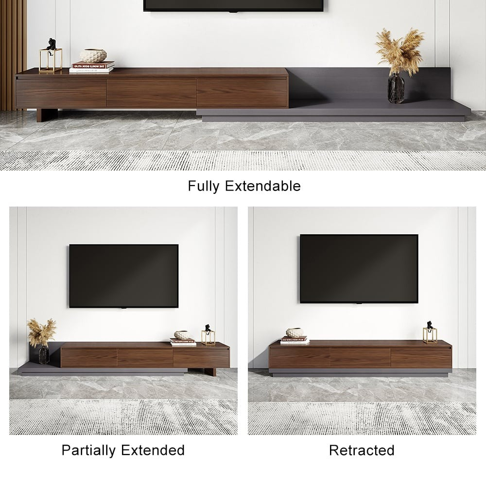 Modern Grey and Walnut Extendable TV Table with 3 Drawers 180x40x35 cm