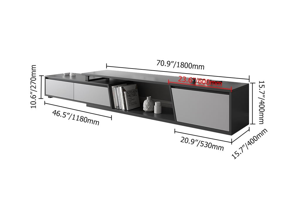 Modern Grey and White Extendable Tv Table with 3 Drawers