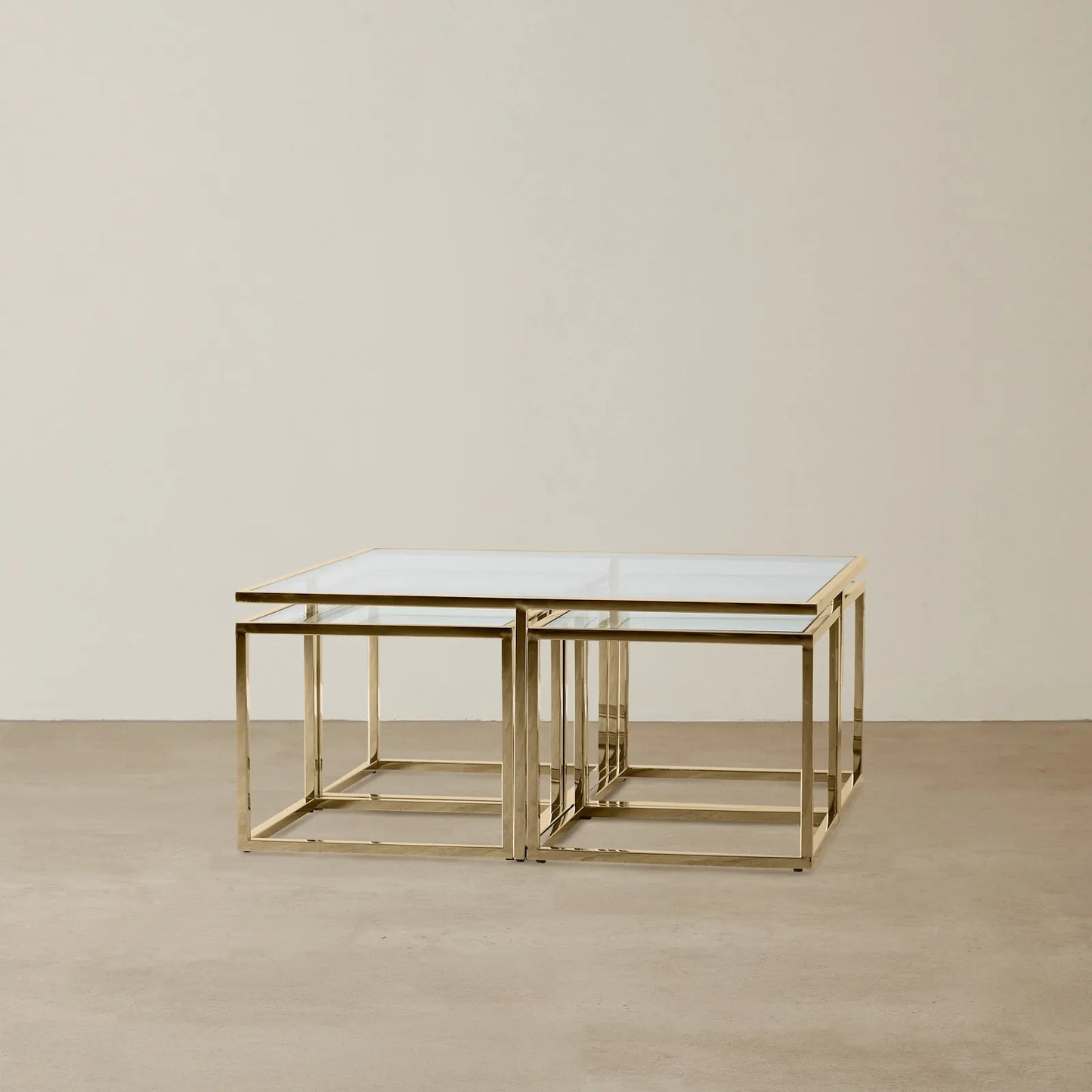 Stainless Steel and Glass Nesting Coffee Table Gold 100x100x45 cm