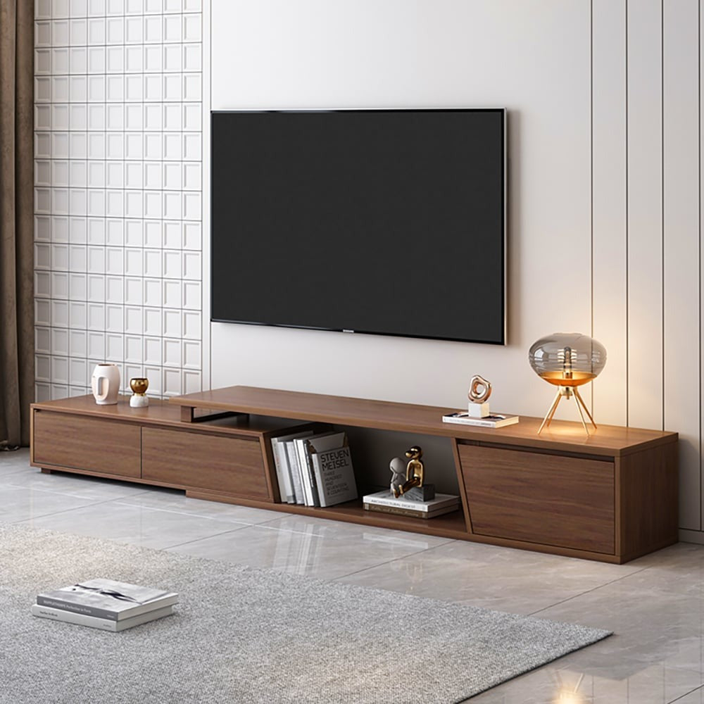 Modern Walnut Extendable Tv Table with 3 Drawers