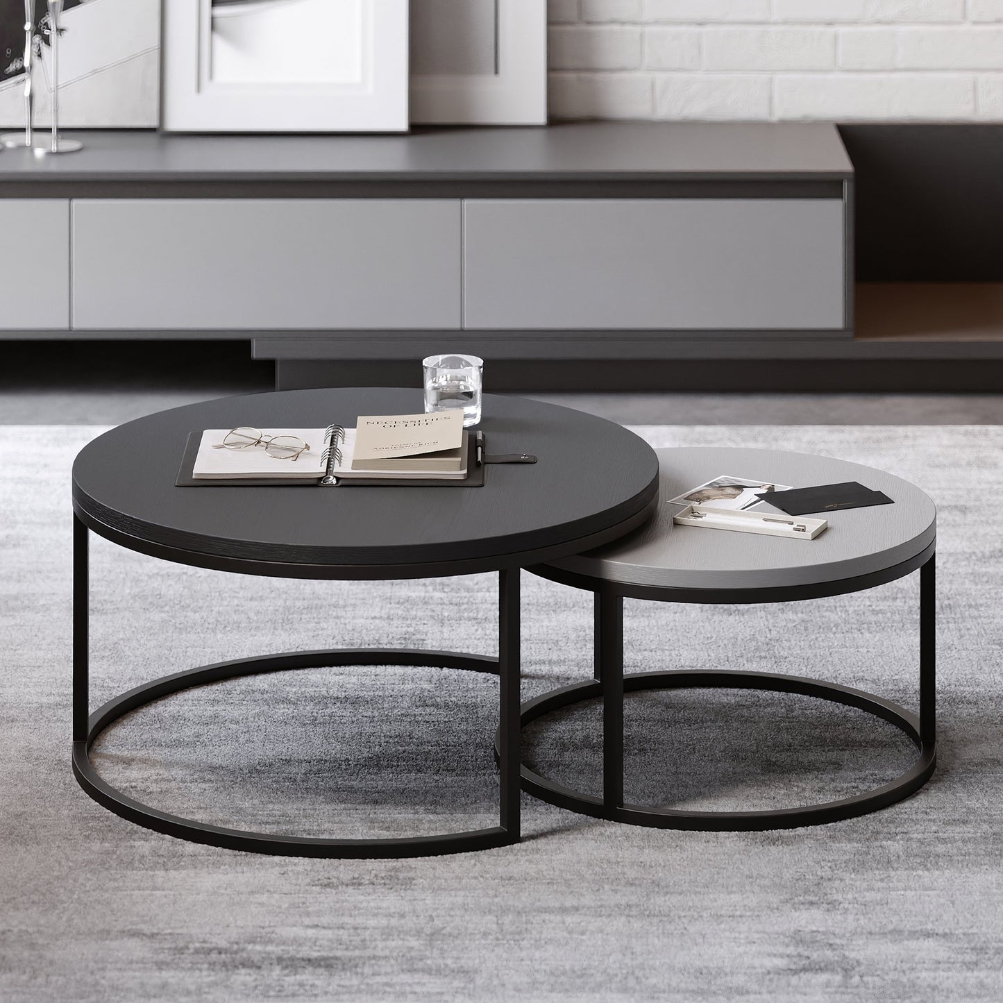 Steel Round Nesting Coffee Table 80x40 cm l 60x34 cm