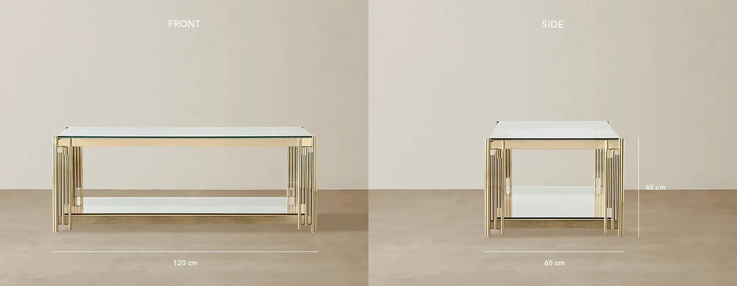 Stainless Steel and Glass Coffee Table Gold 120x60x45 cm