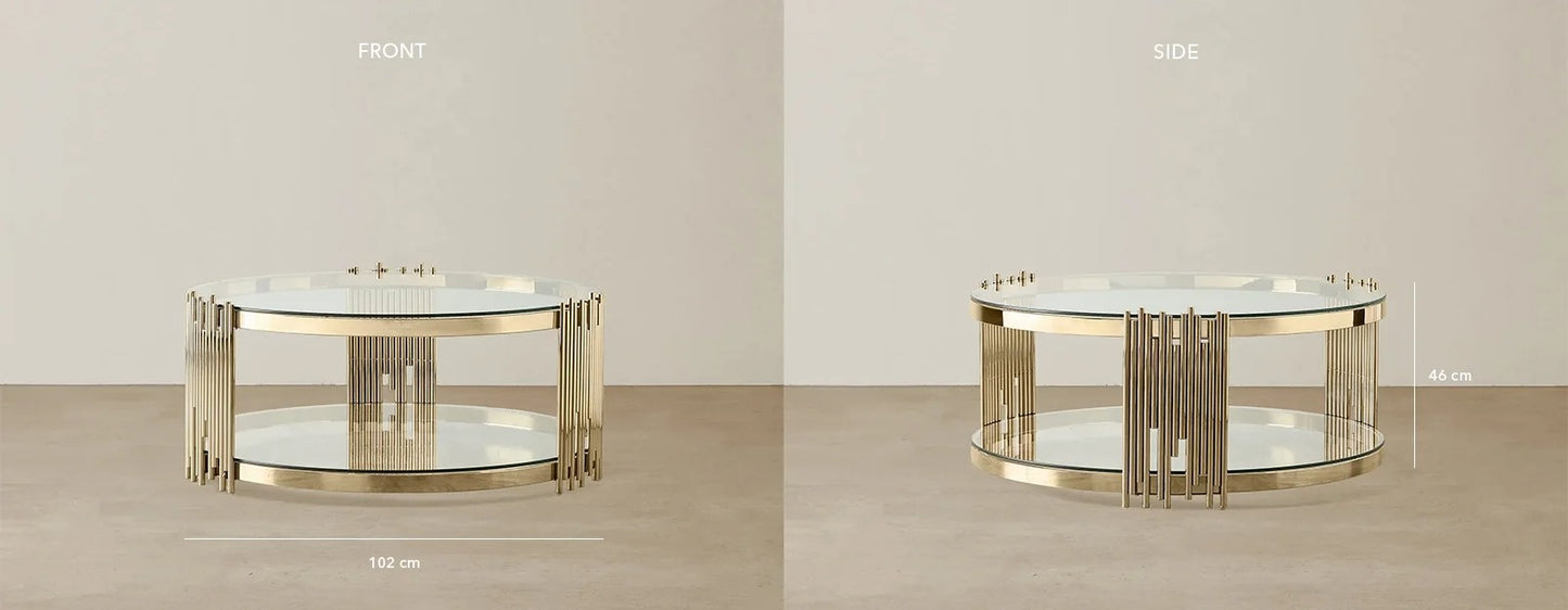 Stainless Steel and Glass Coffee Table Gold 102x46 cm