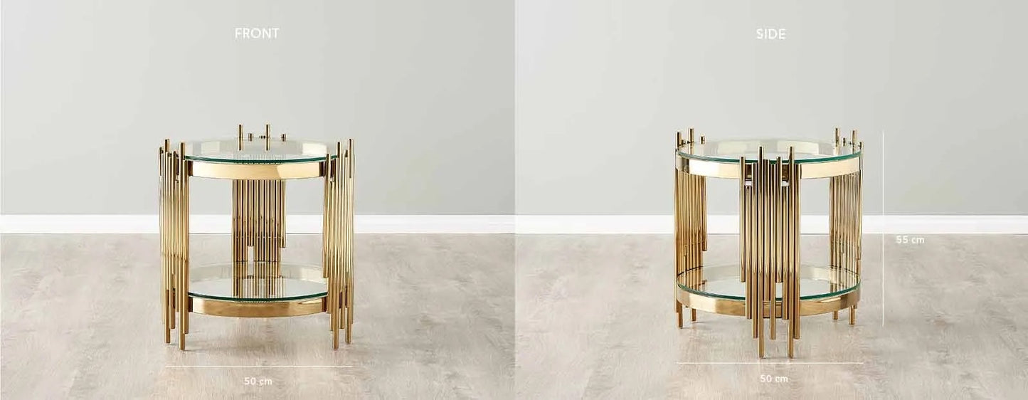 Stainless Steel and Glass Side Table Gold 50x55 cm