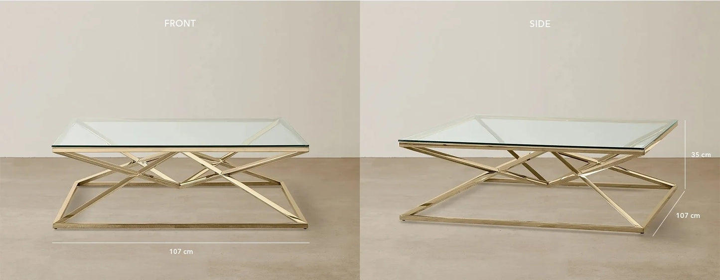 Stainless Steel and Glass Coffee Table Gold 107x35 cm