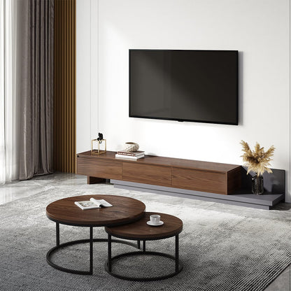 Modern Grey and Walnut Extendable TV Table with 3 Drawers 180x40x35 cm