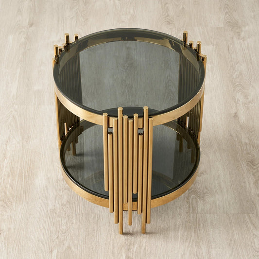 Stainless Steel and Glass Side Table Gold 50x55 cm