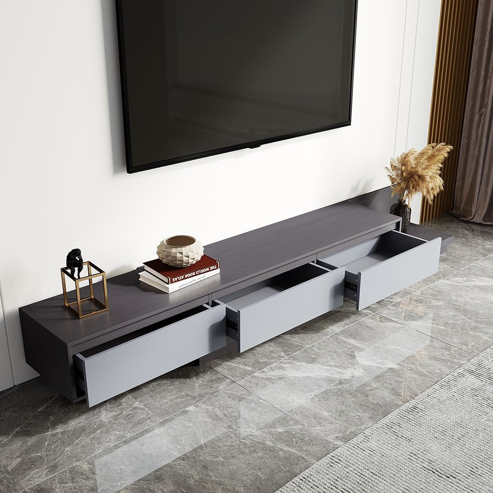 Modern Grey and White Extendable TV Table with 3 Drawers 180x40x35 cm