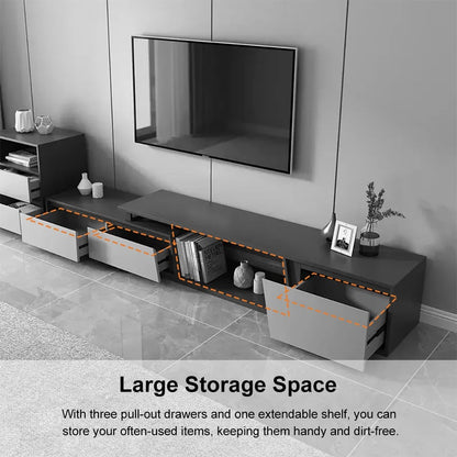 Modern Grey and White Extendable Tv Table with 3 Drawers