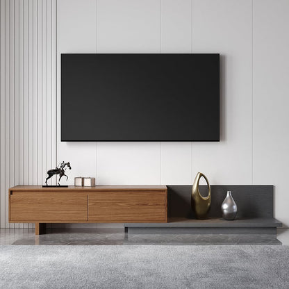 Modern Grey and Walnut Extendable TV Table with 3 Drawers 180x40x35 cm