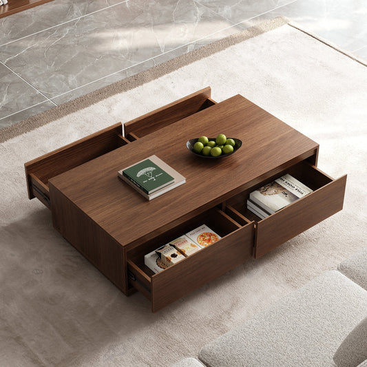 Modern Walnut Coffee Table with 4 drawers 120x60x35