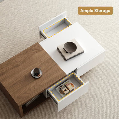 Modern Walnut Extendable Coffee Table with 2 Drawers 120x60x41 cm