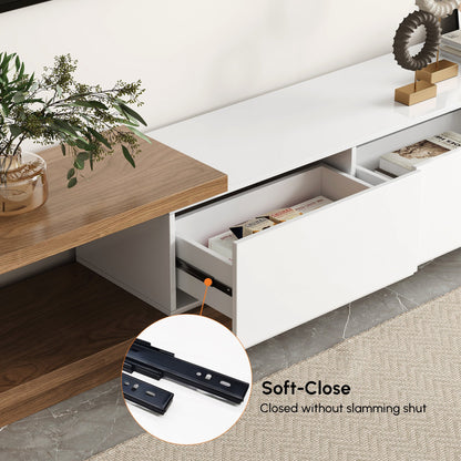 Modern Walnut and White Extendable Tv Table with 3 Drawers 180x40x35