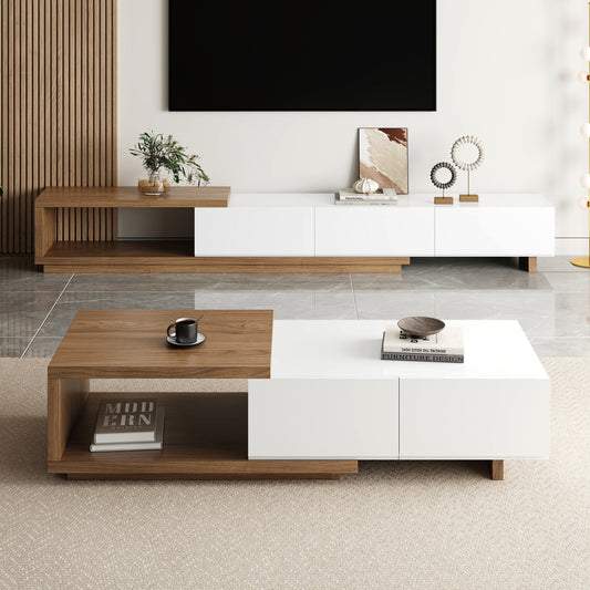 Modern Walnut Extendable Coffee Table with 2 Drawers 120x60x41 cm