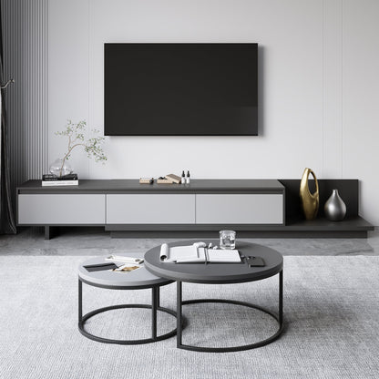 Modern Grey and White Extendable TV Table with 3 Drawers 180x40x35 cm