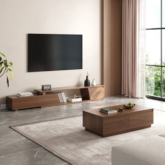Modern Walnut TV Table & Coffee Table - 2 Pieces - Set