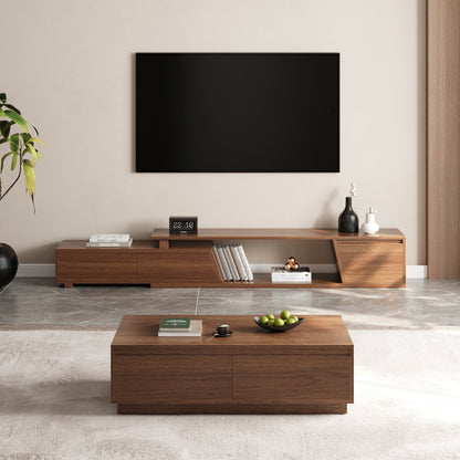 Modern Walnut Extendable Tv Table with 3 Drawers