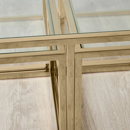 Stainless Steel and Glass Nesting Coffee Table Gold 100x100x45 cm