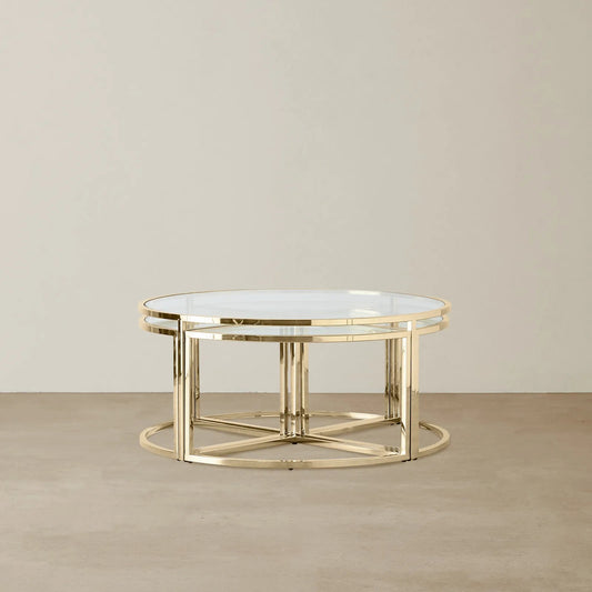 Stainless Steel and Glass Nesting Coffee Table Gold 100x45 cm