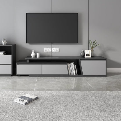 Modern Grey and White Extendable Tv Table with 3 Drawers